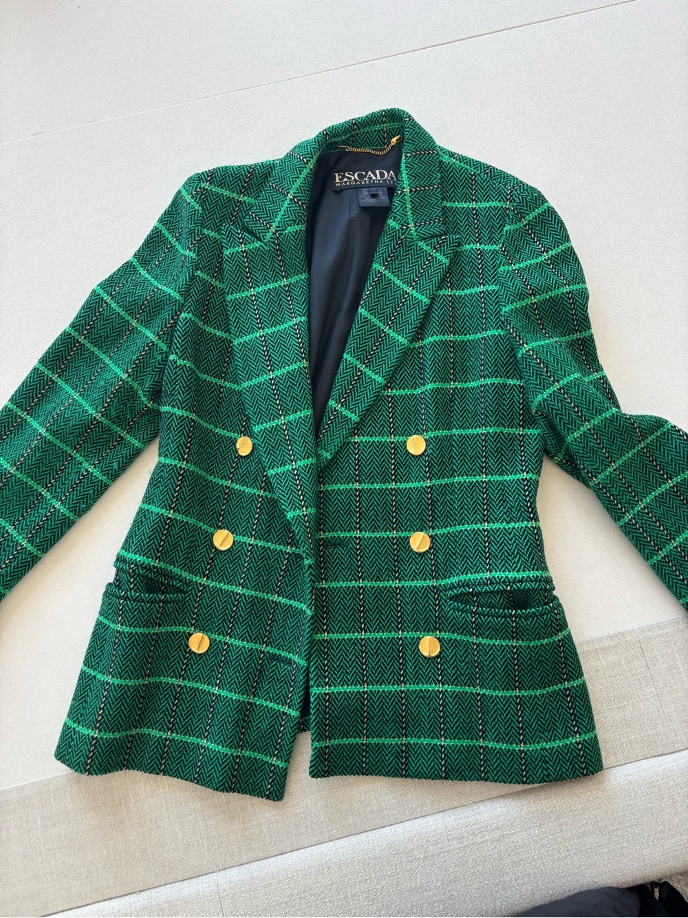 Escada Margaretha Ley Vintage Green Plaid Double-Breasted Blazer